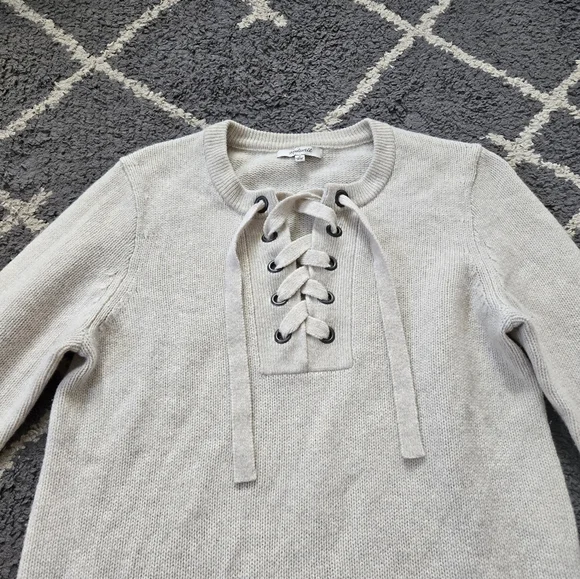 Madewell Merino Wool Long Sleeve Lace Up Front Cream Oatmeal Sweater Dress M - Picture 4 of 11